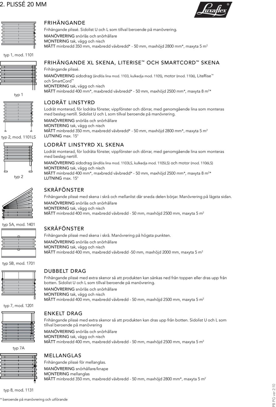 1106), LiteRise och SmartCord MÅTT minbredd 400 mm*, maxbredd vävbredd* - 50 mm, maxhöjd 2500 mm*, maxyta 8 m 2 * LODRÄT LINSTYRD Lodrät monterad, för lodräta fönster, vippfönster och dörrar, med