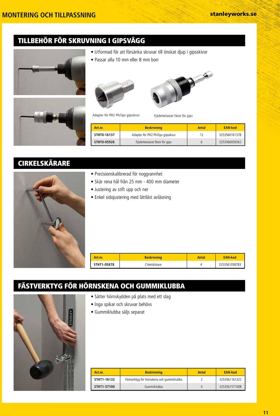 gips STHT0-16137 Adapter för PH2 Phillips gipsskruv 12 3253560161378 STHT0-05926 Fjäderbelastat fäste för gips 6 3253560059262 CIRKELSKÄRARE Precisionskalibrerad för noggrannhet Skär rena hål från 25