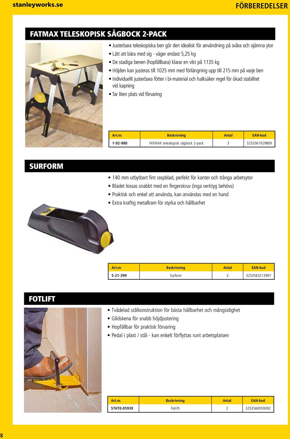 stabilitet vid kapning Tar liten plats vid förvaring 1-92-980 FATMAX teleskopisk sågbock 2-pack 3 3253561929809 SURFORM 140 mm utbytbart fint raspblad, perfekt för kanter och trånga arbetsytor Bladet
