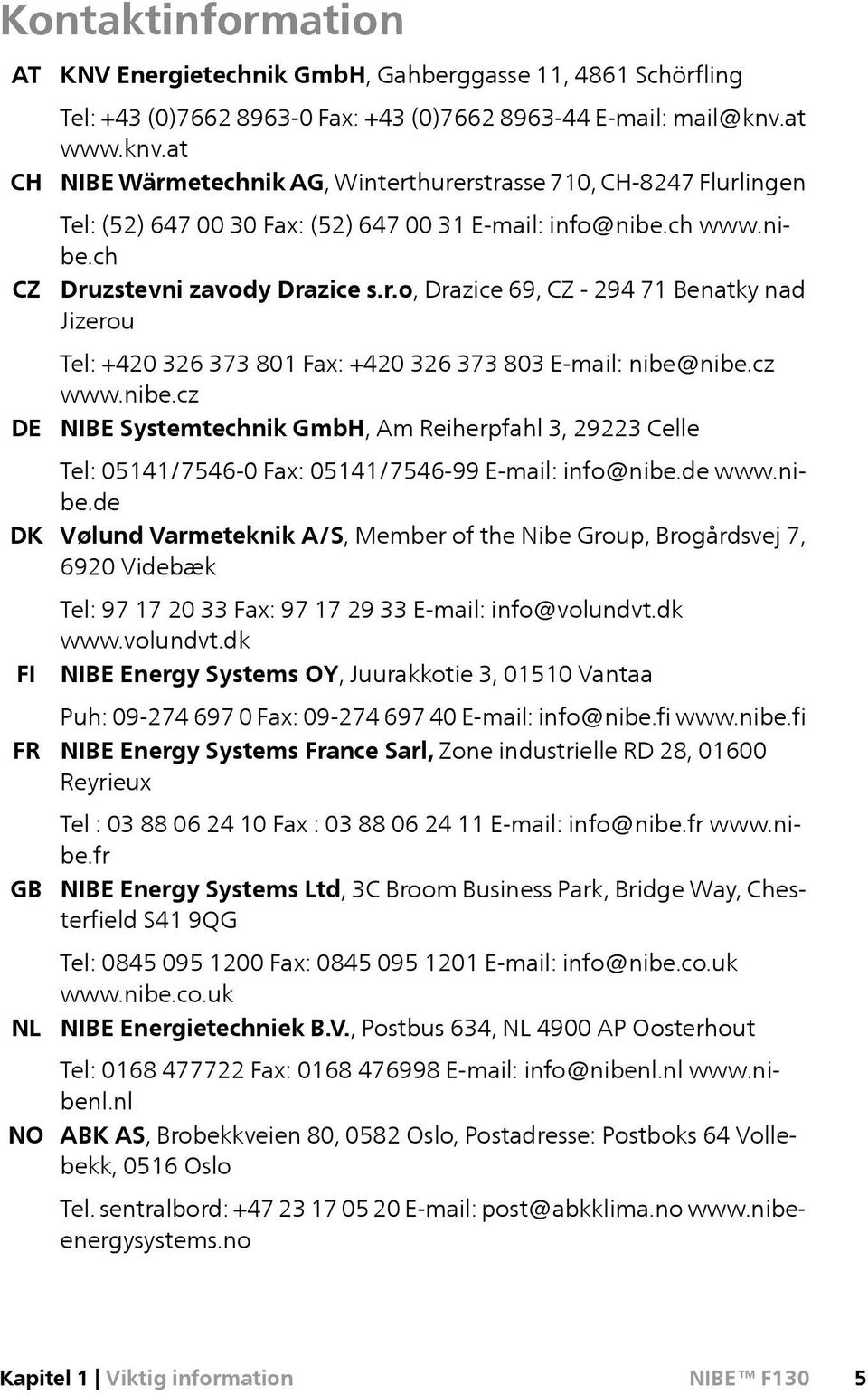 cz www.nibe.cz NIBE Systemtechnik GmbH, Am Reiherpfahl 3, 29223 Celle Tel: 05141/7546-0 Fax: 05141/7546-99 E-mail: info@nibe.de www.nibe.de Vølund Varmeteknik A/S, Member of the Nibe Group, Brogårdsvej 7, 6920 Videbæk Tel: 97 17 20 33 Fax: 97 17 29 33 E-mail: info@volundvt.