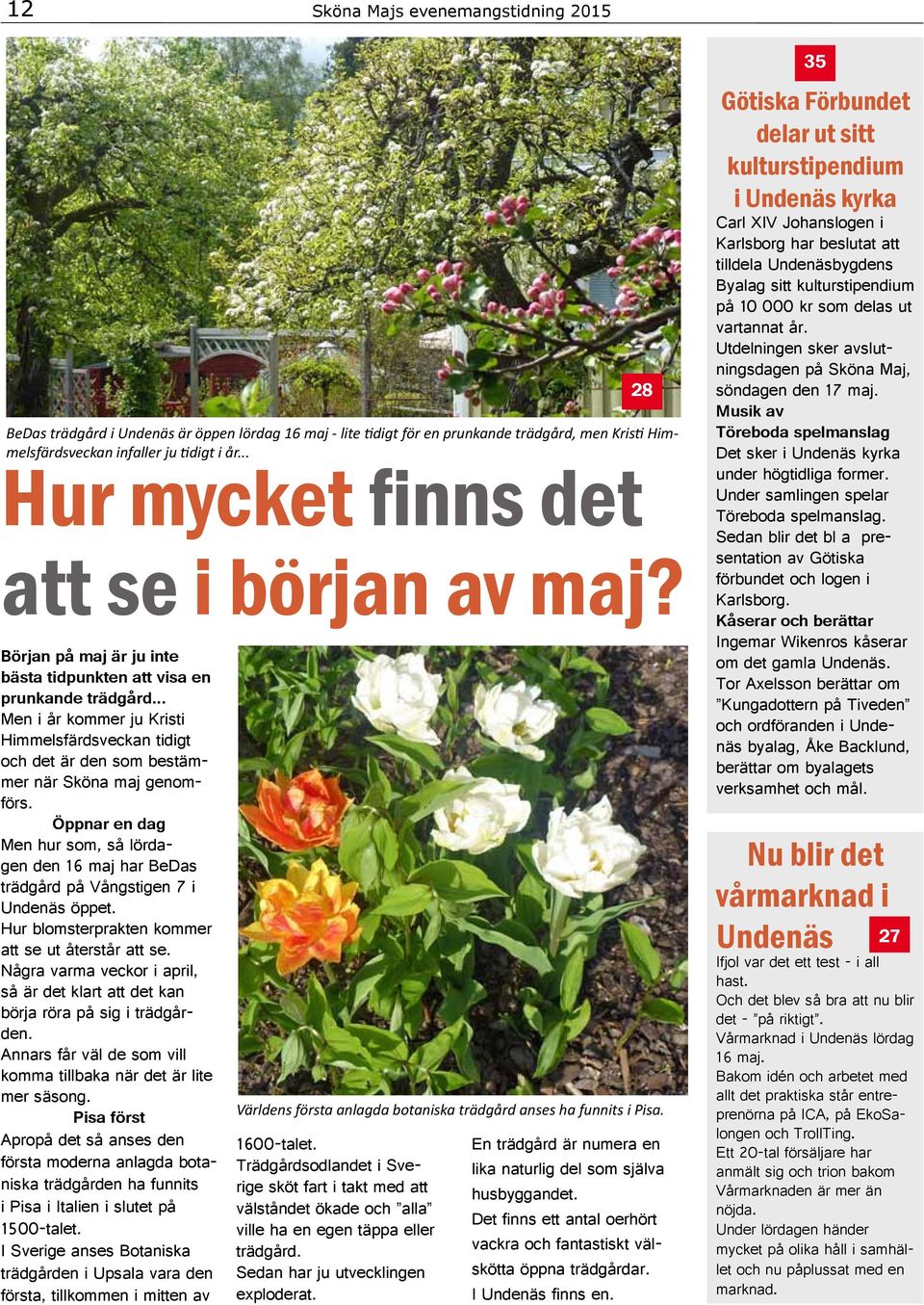 .. Men i år kommer ju Kristi Himmelsfärdsveckan tidigt och det är den som bestämmer när Sköna maj genomförs.