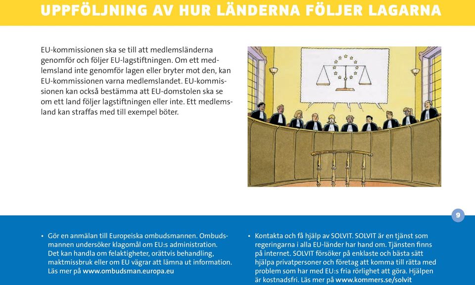 EU-kommissionen kan också bestämma att EU-domstolen ska se om ett land följer lagstiftningen eller inte. Ett medlemsland kan straffas med till exempel böter.