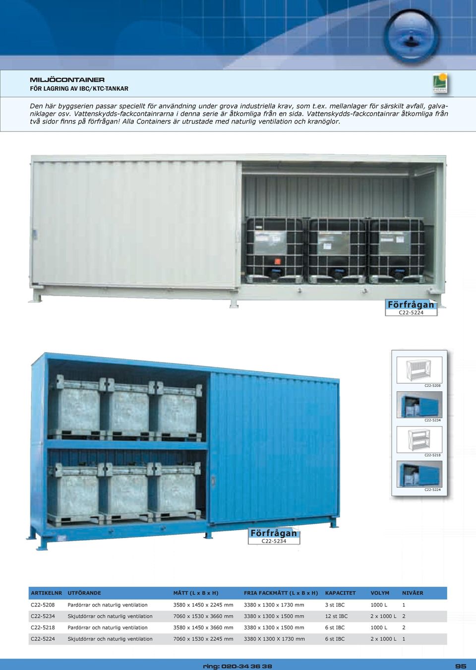 Alla Containers är utrustade med naturlig ventilation och kranöglor.