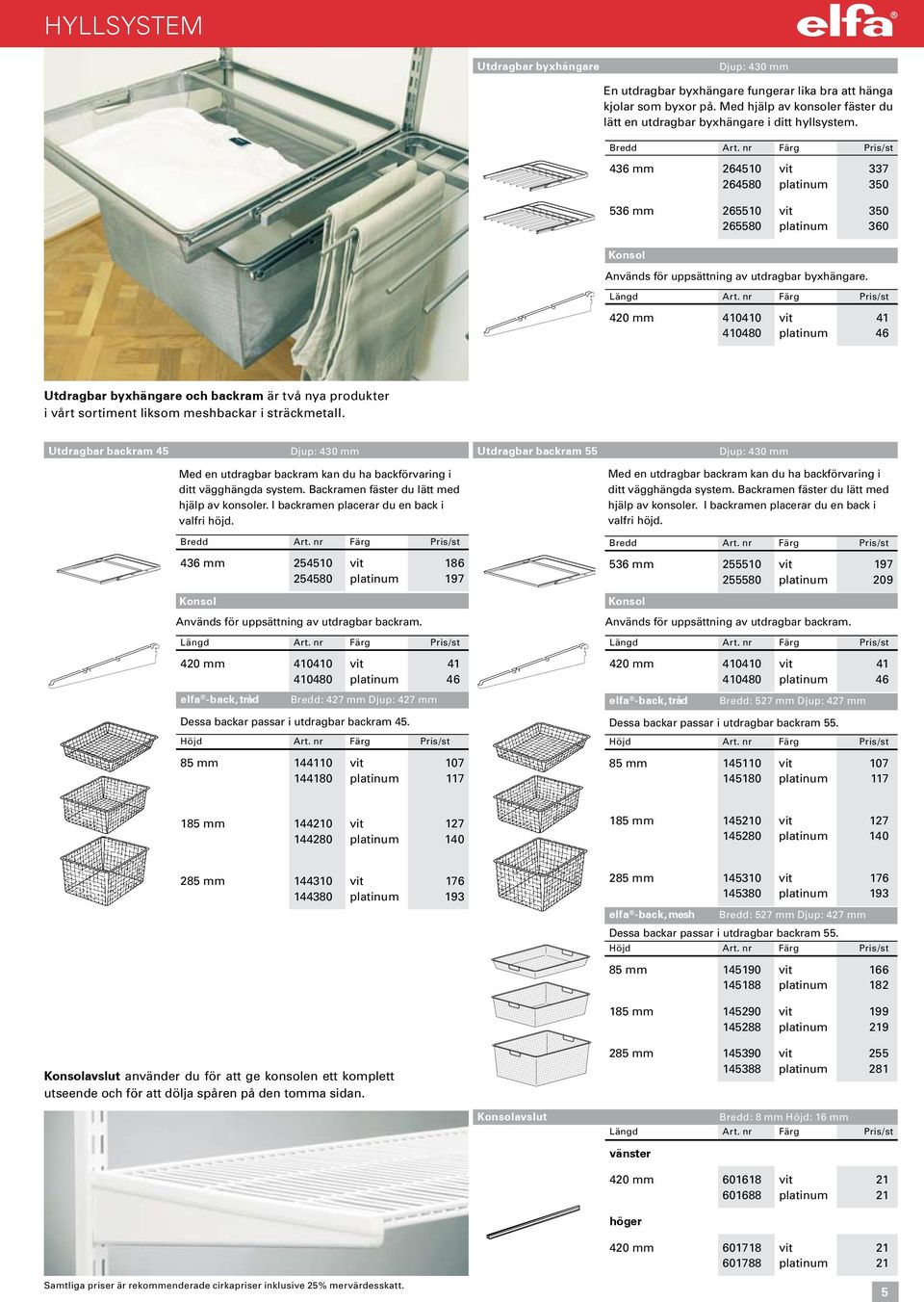 nr Färg Pris/st 40 mm 4040 40480 4 46 Utdragbar byxhängare och backram är två nya produkter i vårt sortiment liksom meshbackar i sträckmetall.