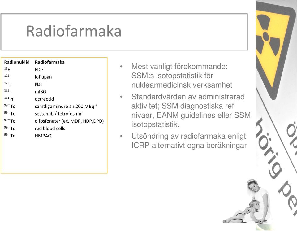 MDP, HDP,DPD) red bloodcells HMPAO Mest vanligt förekommande: SSM:s isotopstatistik för nuklearmedicinsk verksamhet