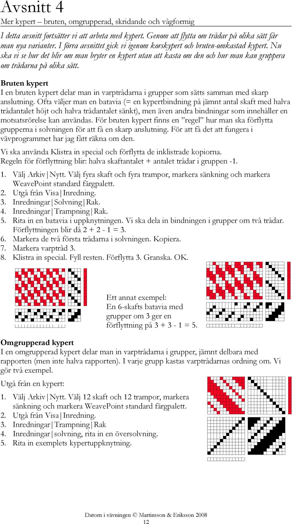 Bruten kypert I en bruten kypert delar man in varptrådarna i grupper som sätts samman med skarp anslutning.