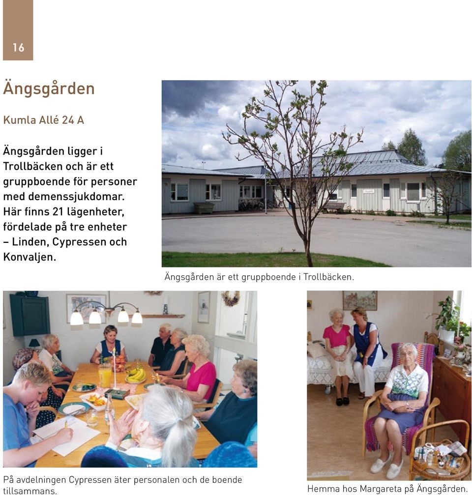 Här finns 21 lägenheter, fördelade på tre enheter Linden, Cypressen och Konvaljen.
