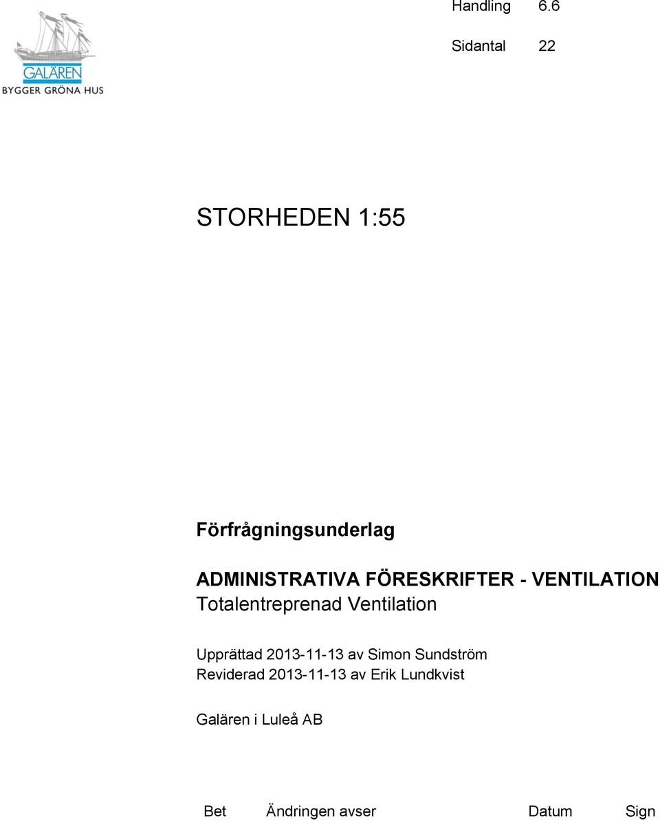 ADMINISTRATIVA FÖRESKRIFTER - VENTILATION