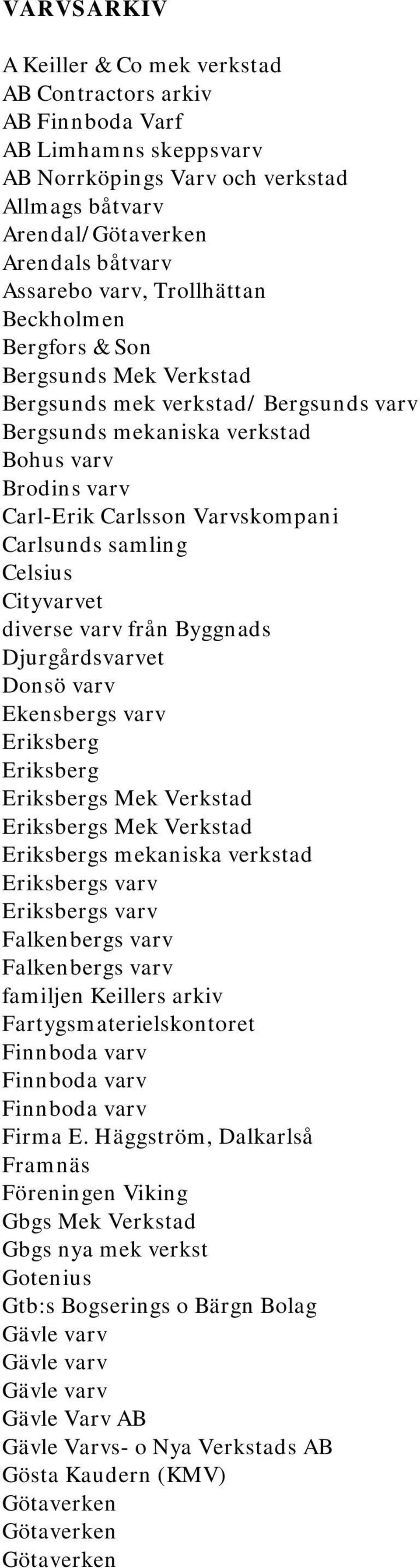 samling Celsius Cityvarvet diverse varv från Byggnads Djurgårdsvarvet Donsö varv Ekensbergs varv Eriksberg Eriksberg Eriksbergs Mek Verkstad Eriksbergs Mek Verkstad Eriksbergs mekaniska verkstad