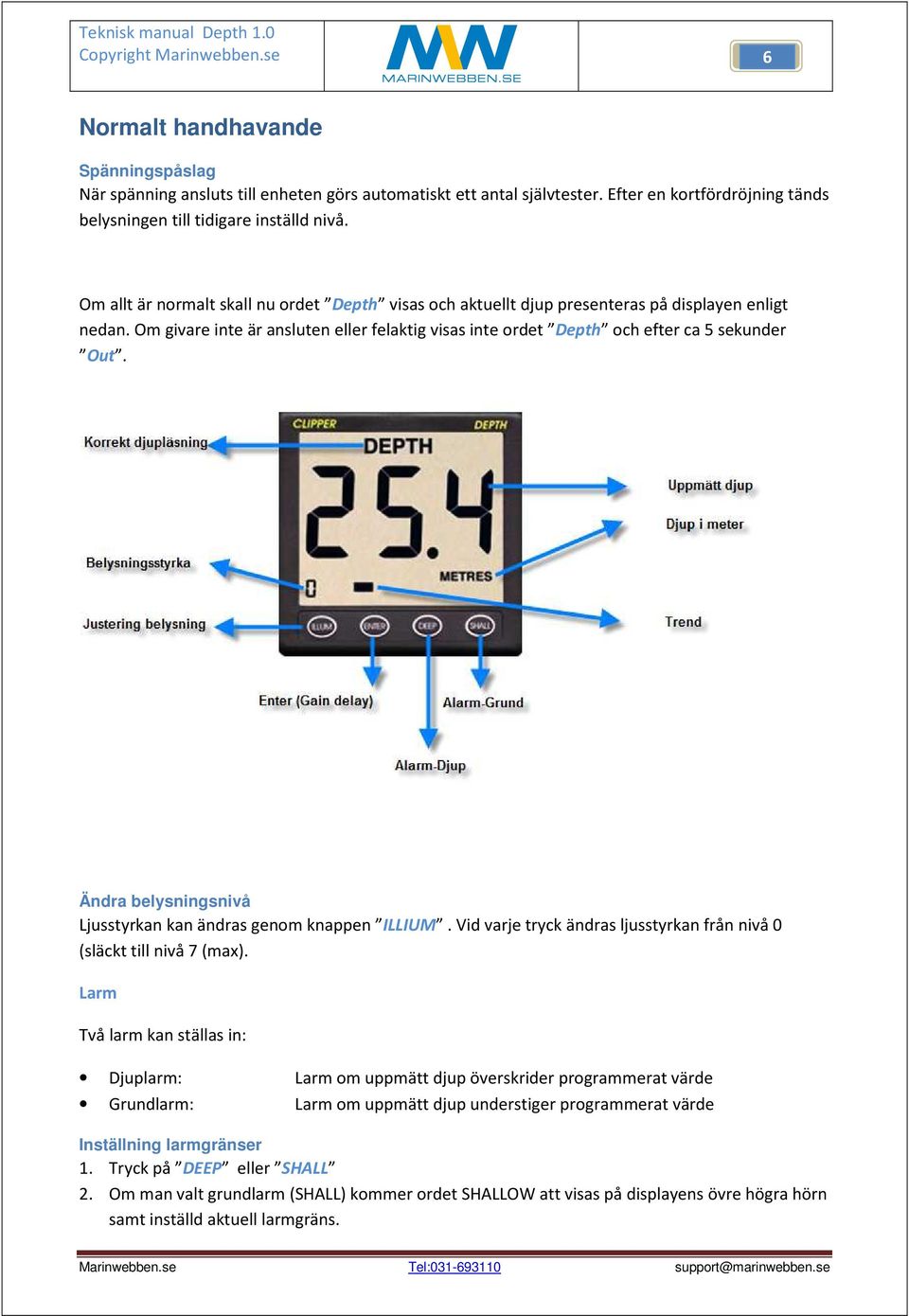 Ändra belysningsnivå Ljusstyrkan kan ändras genom knappen ILLIUM. Vid varje tryck ändras ljusstyrkan från nivå 0 (släckt till nivå 7 (max).