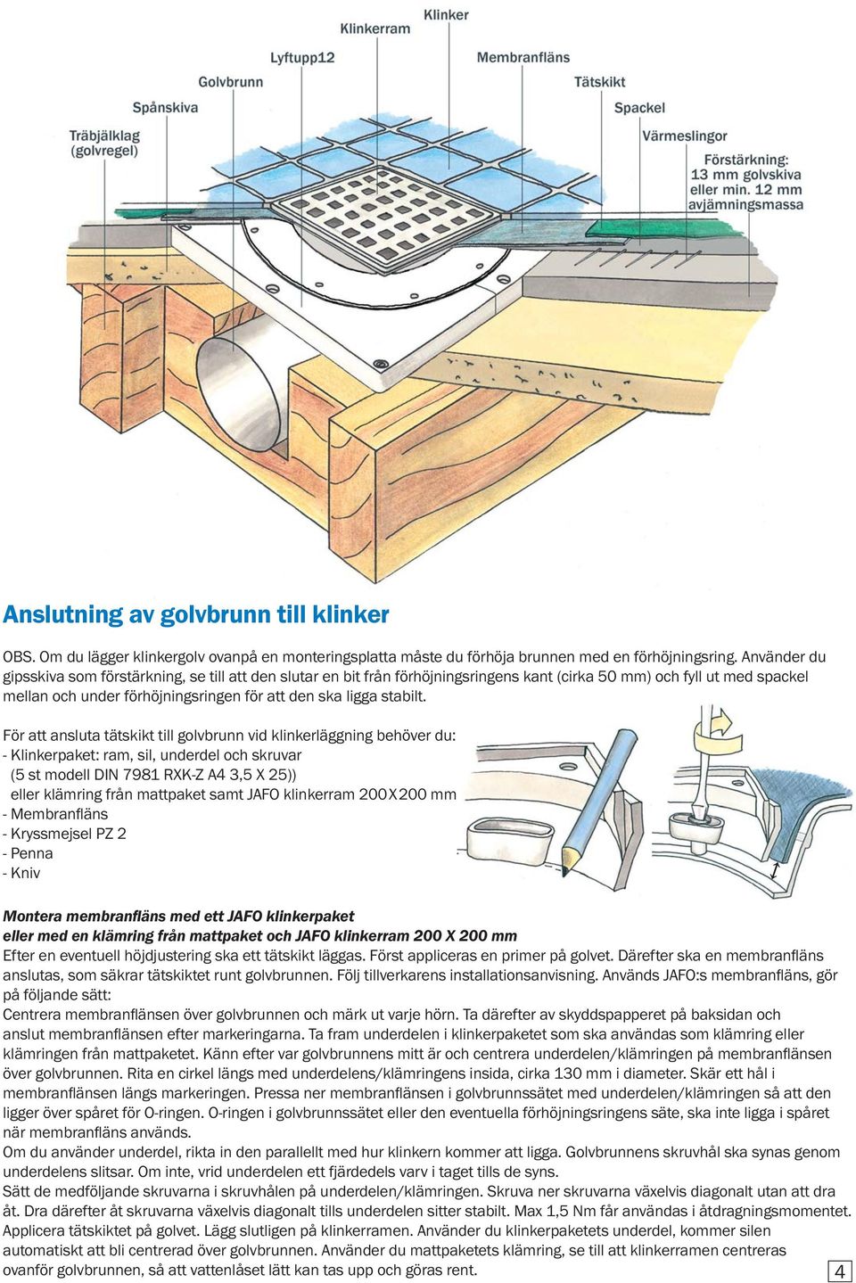 Installation av JAFO golvbrunn i betong- eller träbjälklag och anslutning  till klinkergolv eller plastmatta - PDF Gratis nedladdning