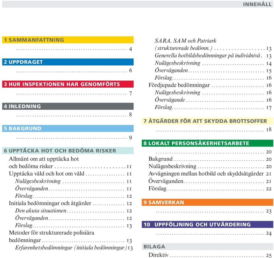 .. 13 Metoder för strukturerade polisiära bedömningar... 13 Erfarenhetsbedömningar (initiala bedömningar) 13 SARA, SAM och Patriark (strukturerade bedömn.)...13 Generella hotbildsbedömningar på individnivå.