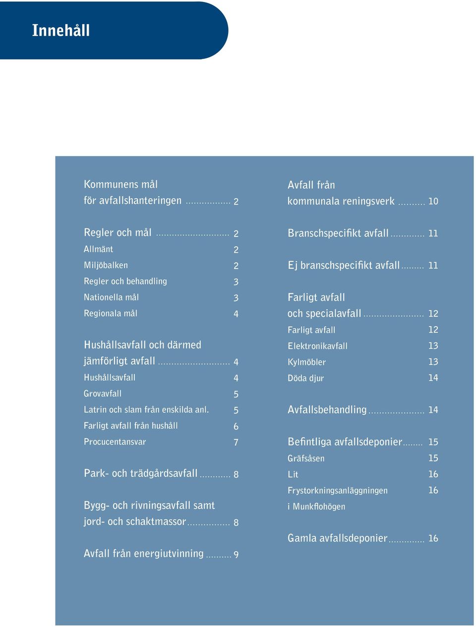 13 Hushållsavfall 4 Döda djur 14 Grovavfall 5 Latrin och slam från enskilda anl.