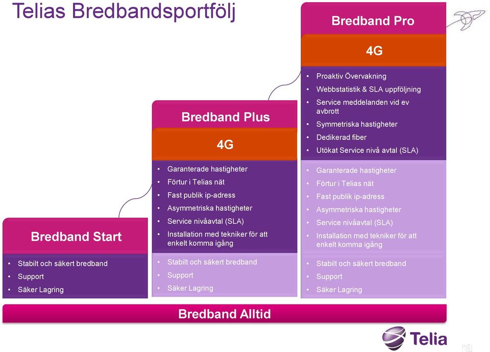 Proaktiv Övervakning Webbstatistik & SLA uppföljning Service meddelanden vid ev avbrott Symmetriska hastigheter Dedikerad fiber Utökat Service nivå avtal (SLA) Garanterade hastigheter