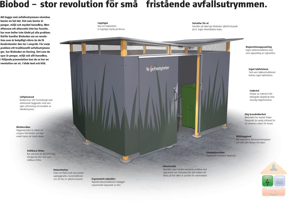 Solceller för el Solceller på taket gör Bioboden självförsörjande på el. Ingen elinstallation krävs.