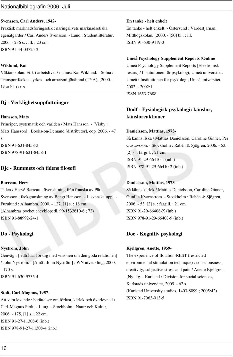 Dj - Verklighetsuppfattningar Hansson, Mats Principer, systematik och världen / Mats Hansson. - [Visby : Mats Hansson] : Books-on-Demand [distributör], cop. 2006. - 47 s.