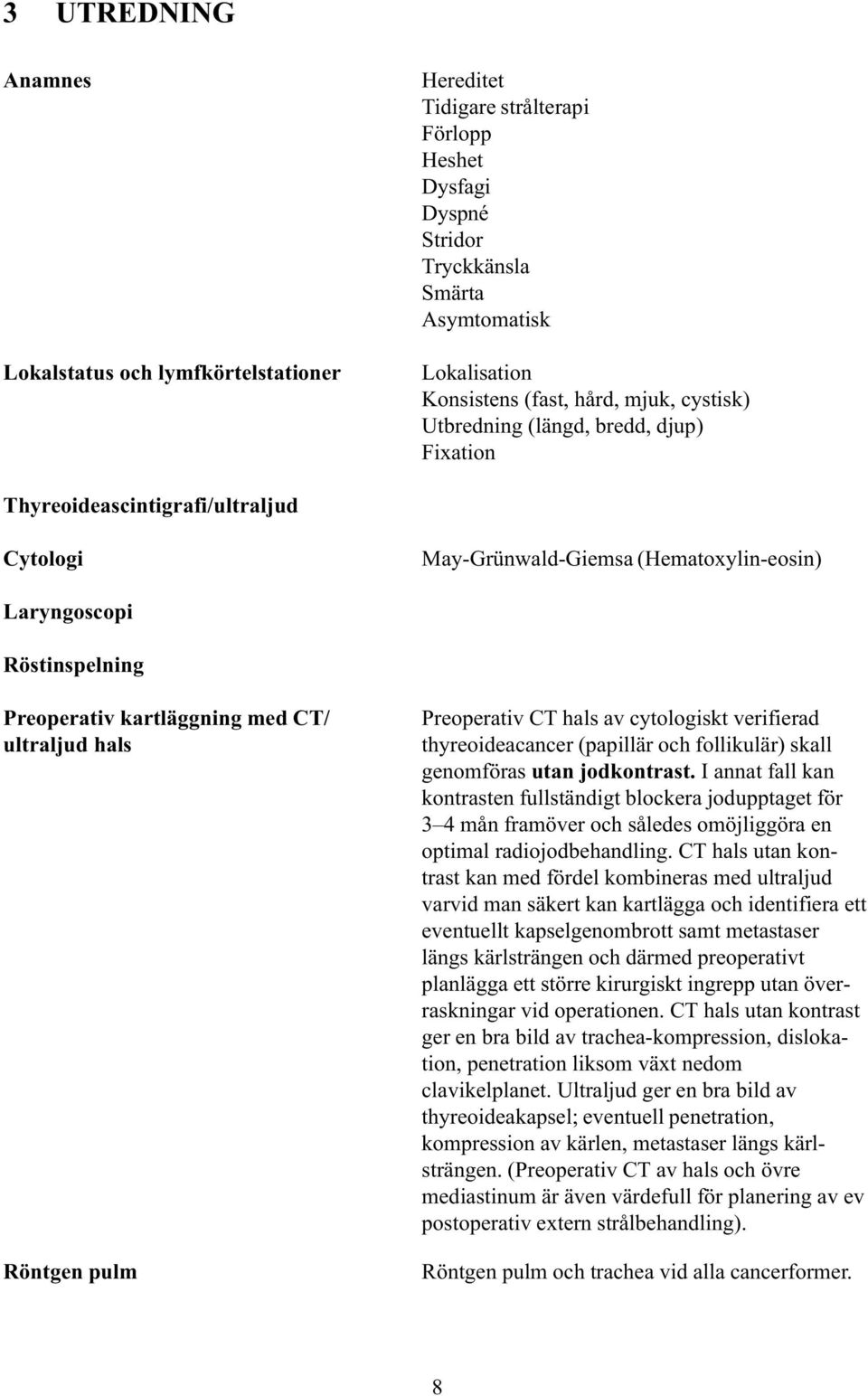 ultraljud hals Röntgen pulm Preoperativ CT hals av cytologiskt verifierad thyreoideacancer (papillär och follikulär) skall genomföras utan jodkontrast.