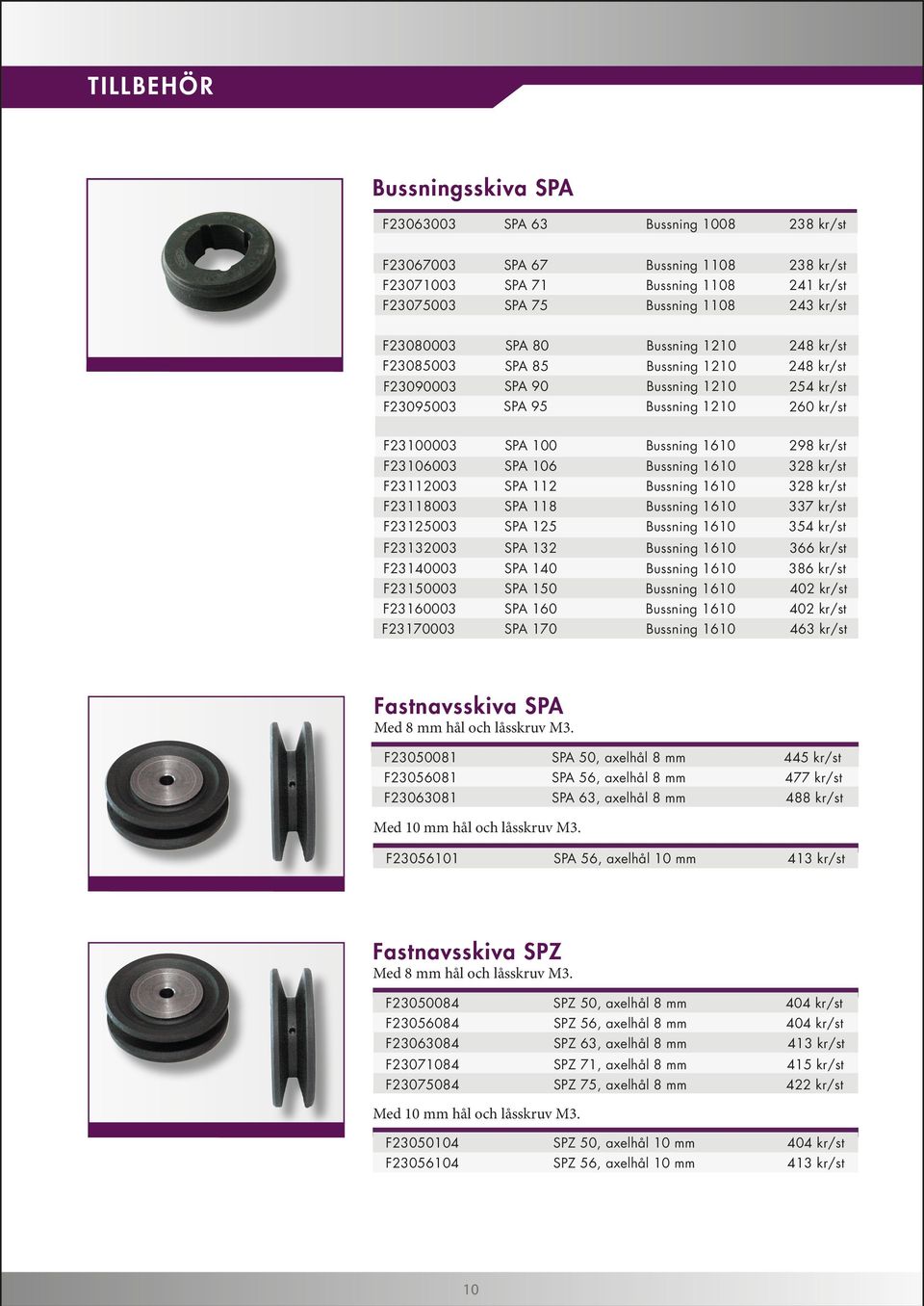 kr/st F23106003 SPA 106 Bussning 1610 328 kr/st F23112003 SPA 112 Bussning 1610 328 kr/st F23118003 SPA 118 Bussning 1610 337 kr/st F23125003 SPA 125 Bussning 1610 354 kr/st F23132003 SPA 132