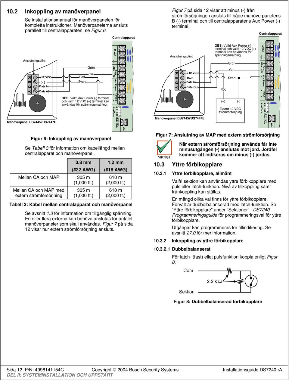 Centralapparat Anslutningsplint OBS: Valfri Aux Power (-) terminal och valfri 12 VDC (+) terminal kan användas för spänningsmatning.