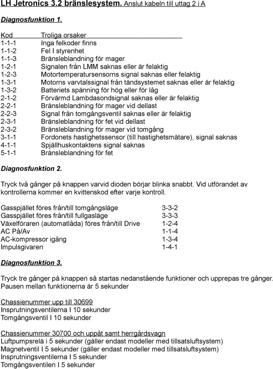 saknas eller felaktig 1-3-1 Motorns varvtalssignal från tändsystemet saknas eller är felaktig 1-3-2 Batteriets spänning för hög eller för låg 2-1-2 Förvärmd Lambdasondsignal saknas eller är felaktig