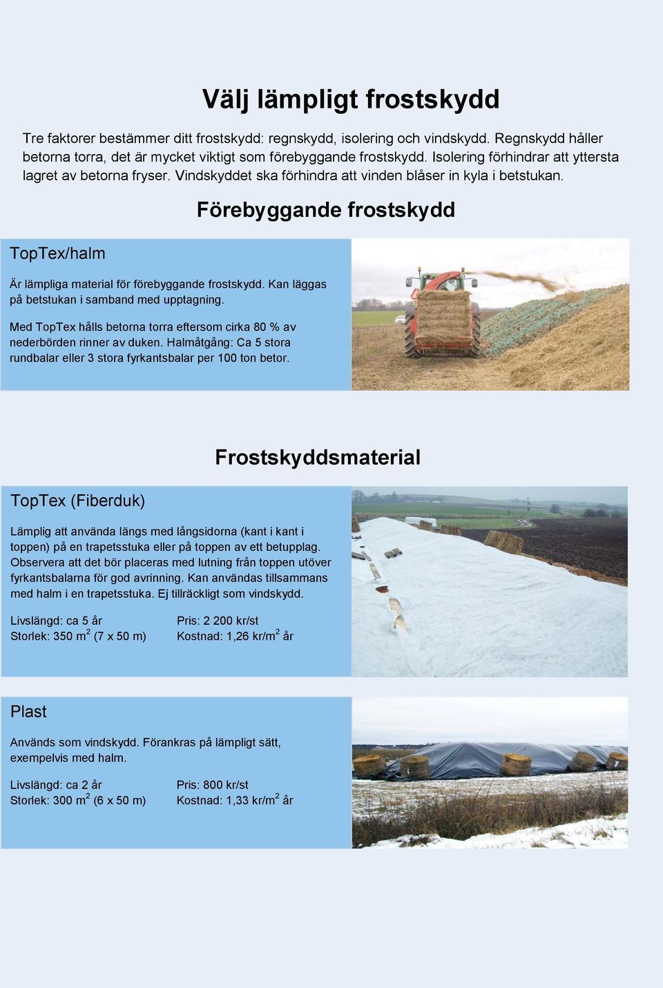 TopTex/halm Förebyggande frostskydd Är lämpliga material för förebyggande frostskydd. Kan läggas på betstukan i samband med upptagning.