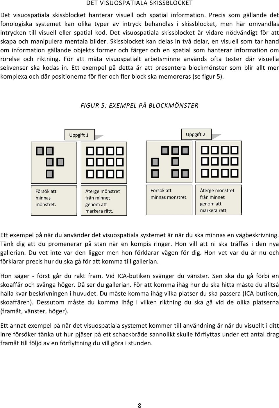 Det visuospatiala skissblocket är vidare nödvändigt för att skapa och manipulera mentala bilder.