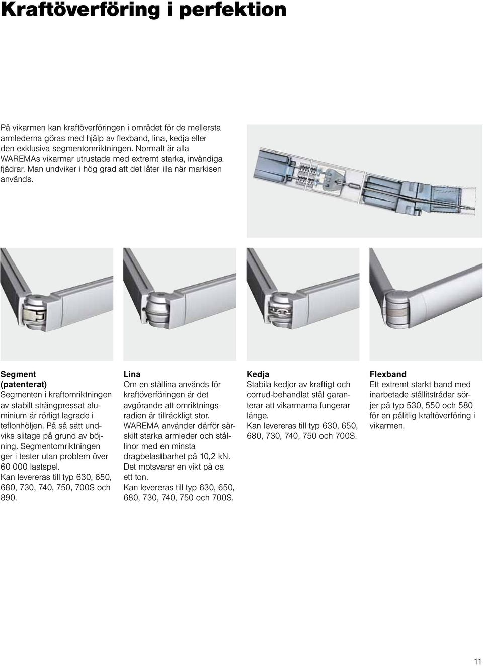 Segment (patenterat) Segmenten i kraftomriktningen av stabilt strängpressat aluminium är rörligt lagrade i teflonhöljen. På så sätt undviks slitage på grund av böjning.