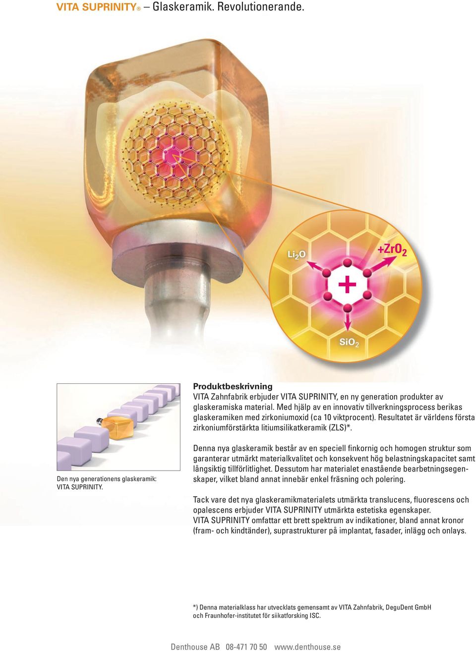 Produktbeskrivning Product description VITA Zahnfabrik offers erbjuder VITA VITA SUPRINITY, SUPRINITY, a new generation ny generation of glass produkter ceramic material av glaskeramiska products.