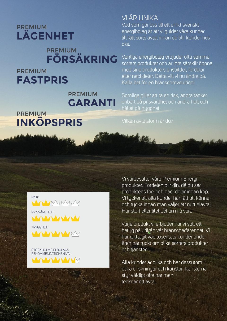 Kalla det för en branschrevolution! Somliga gillar att ta en risk, andra tänker enbart på prisvärdhet och andra helt och hållet på trygghet. Vilken avtalsform är du?