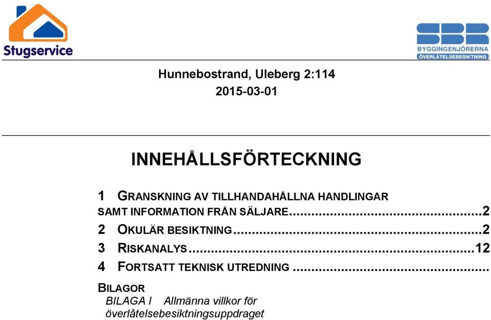 ..2 2 OKULÄR BESIKTNING...2 3 RISKANALYS.