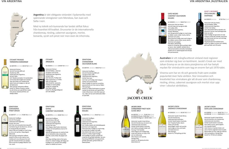 Druvsorter är de internationella chardonnay, riesling, cabernet sauvignon, merlot, bonarda, syrah och pinot noir men även de inhemska.