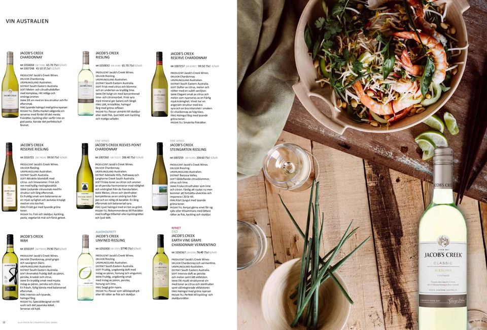 Fiskrätter, kyckling eller varför inte en god pasta. Kanske det perfekta buffévinet. RIESLING NR 1050032 (SB 2438) 65:70 75cl 6/kolli DRUVOR Riesling.