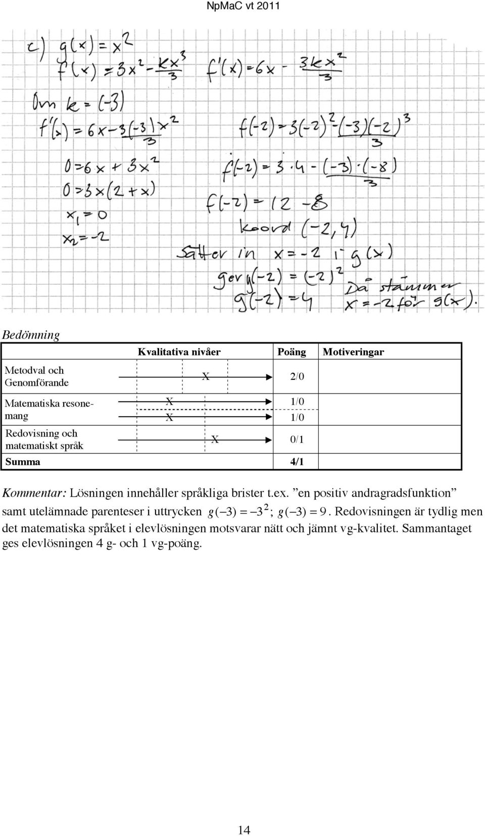 en positiv andragradsfunktion samt utelämnade parenteser i uttrycken g ( ) = ; g( ) = 9.