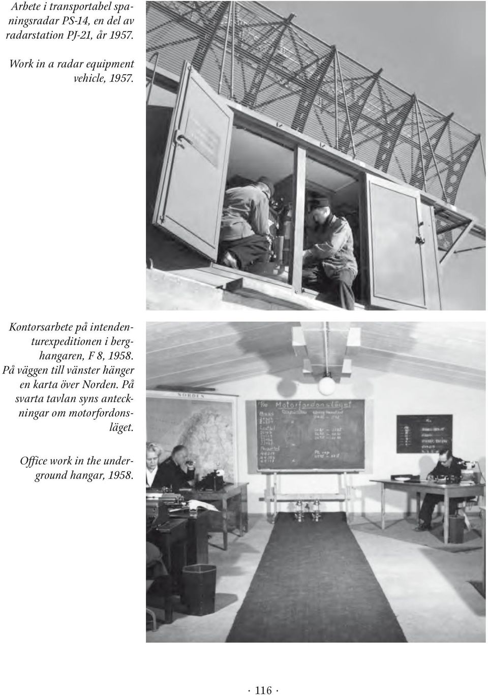 Kontorsarbete på intendenturexpeditionen i berghangaren, F 8, 1958.