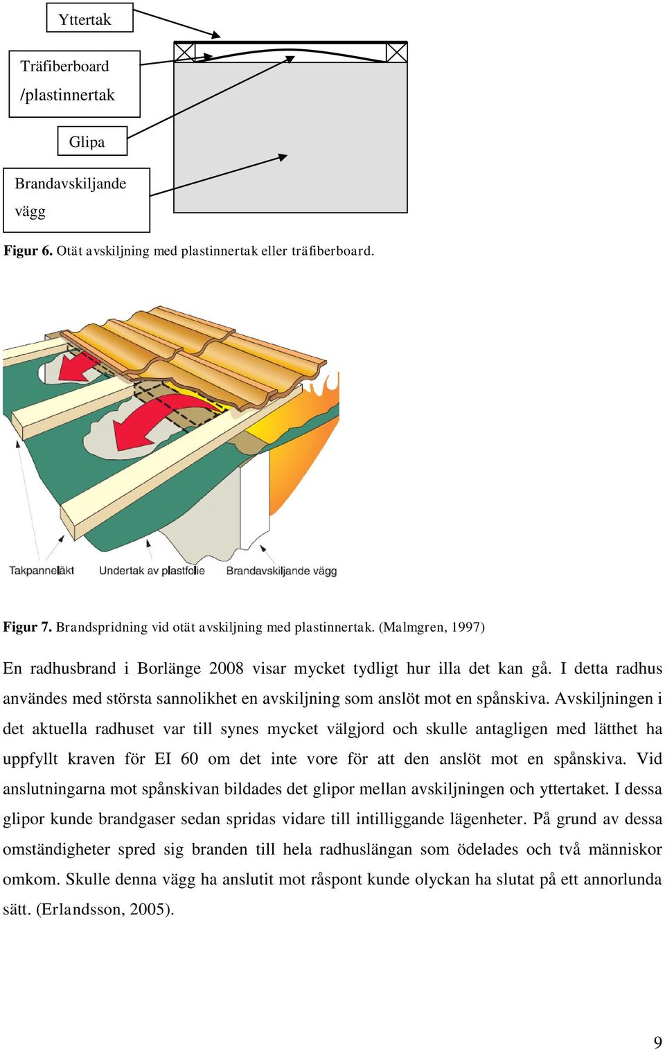 Avskiljningen i det aktuella radhuset var till synes mycket välgjord och skulle antagligen med lätthet ha uppfyllt kraven för EI 60 om det inte vore för att den anslöt mot en spånskiva.