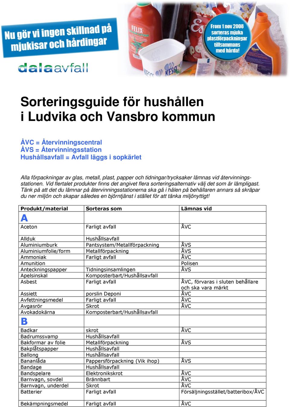 Tänk på att det du lämnar på återvinningsstationerna ska gå i hålen på behållaren annars så skräpar du ner miljön och skapar således en björntjänst i stället för att tänka miljönyttigt!