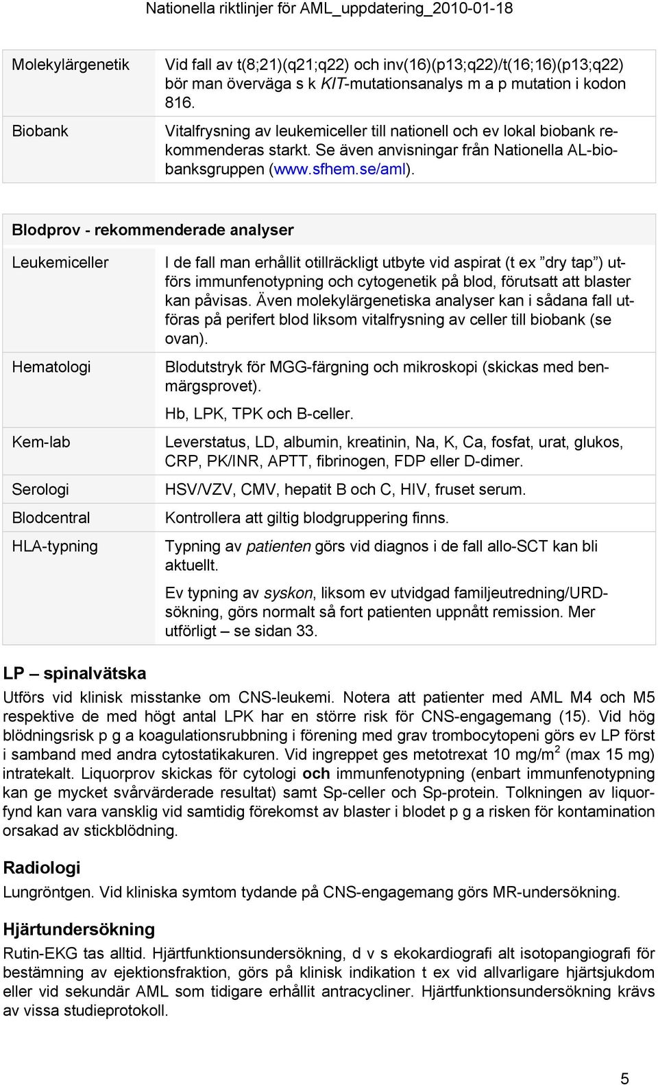 Blodprov - rekommenderade analyser Leukemiceller Hematologi I de fall man erhållit otillräckligt utbyte vid aspirat (t ex dry tap ) utförs immunfenotypning och cytogenetik på blod, förutsatt att