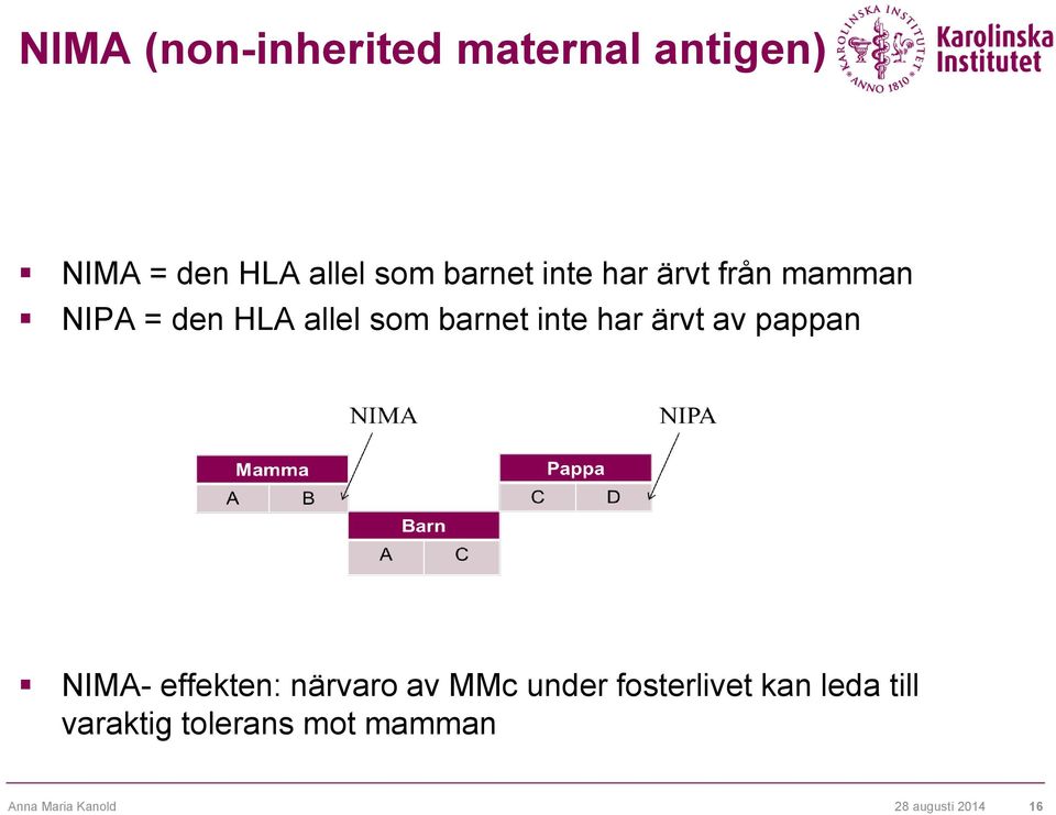 ärvt av pappan NIMA- effekten: närvaro av MMc under fosterlivet kan