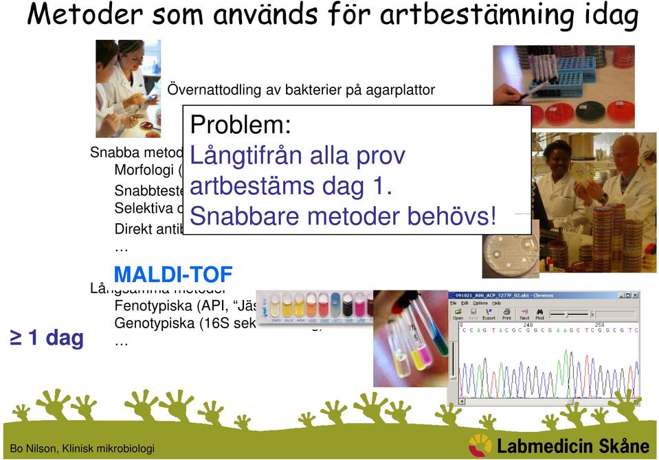 Snabba metoder Morfologi (makro / mikroskopisk) Snabbtester (katalas, oxidas, pasturex etc) Selektiva och