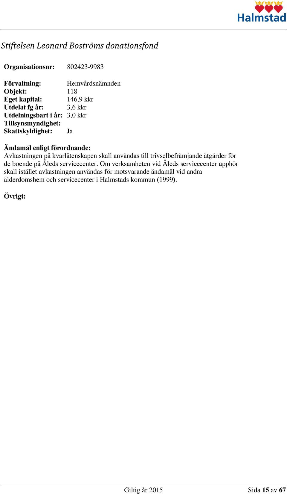 trivselbefrämjande åtgärder för de boende på Åleds servicecenter.