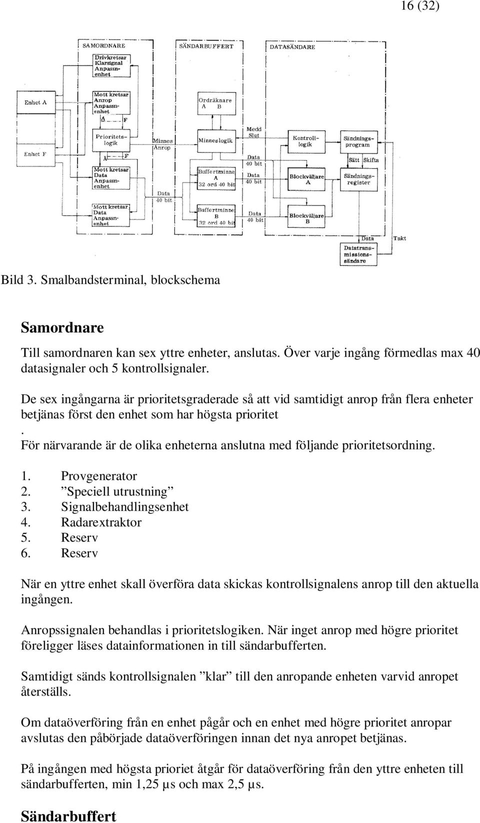 För närvarande är de olika enheterna anslutna med följande prioritetsordning. 1. Provgenerator 2. Speciell utrustning 3. Signalbehandlingsenhet 4. Radarextraktor 5. Reserv 6.