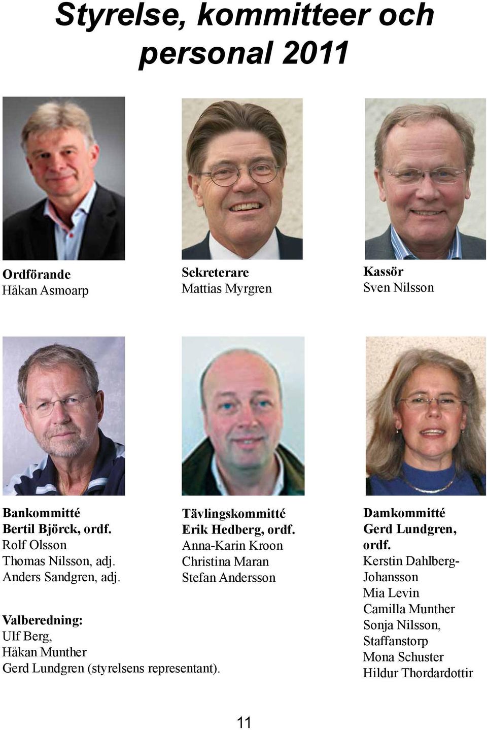 Valberedning: Ulf Berg, Håkan Munther Gerd Lundgren (styrelsens representant). Tävlingskommitté Erik Hedberg, ordf.