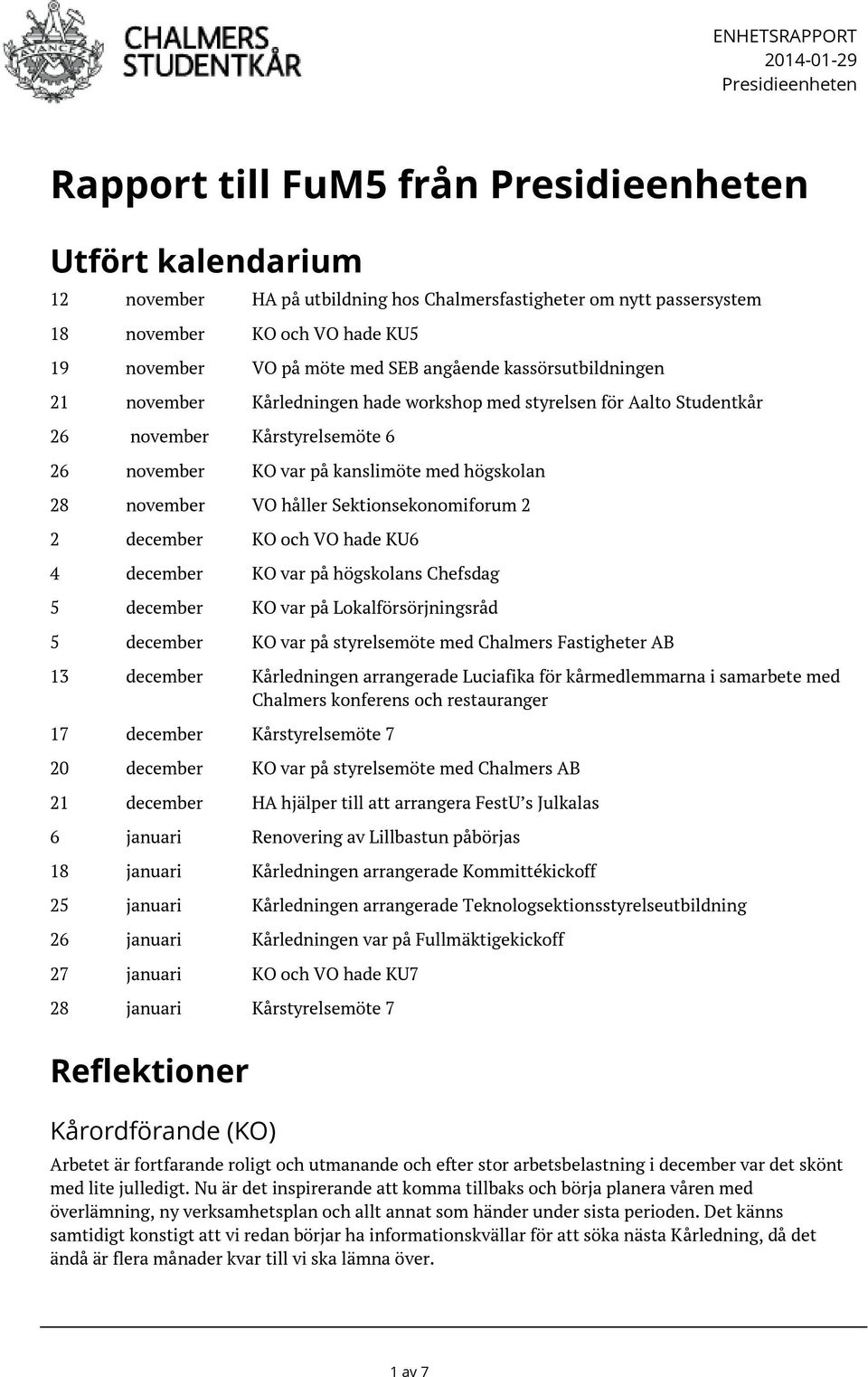 högskolan 28 november VO håller Sektionsekonomiforum 2 2 december KO och VO hade KU6 4 december KO var på högskolans Chefsdag 5 december KO var på Lokalförsörjningsråd 5 december KO var på