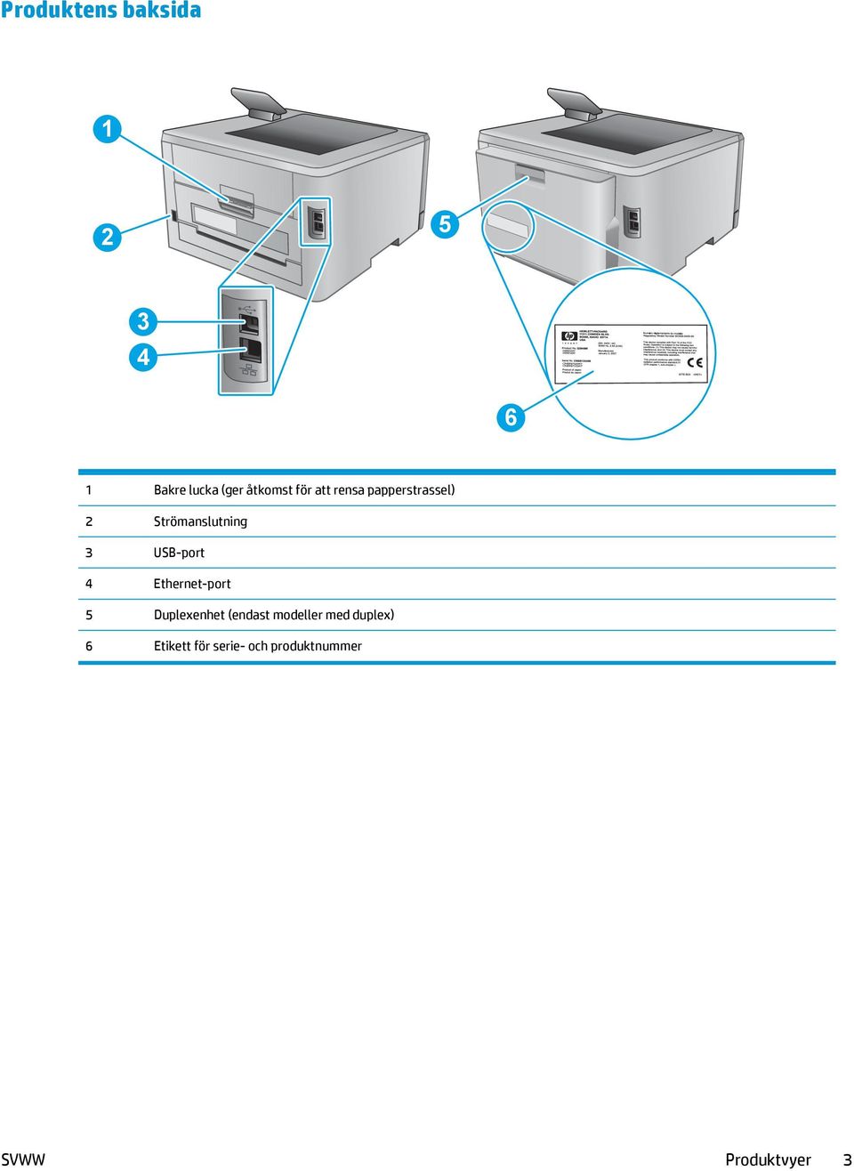 4 Ethernet-port 5 Duplexenhet (endast modeller med duplex)