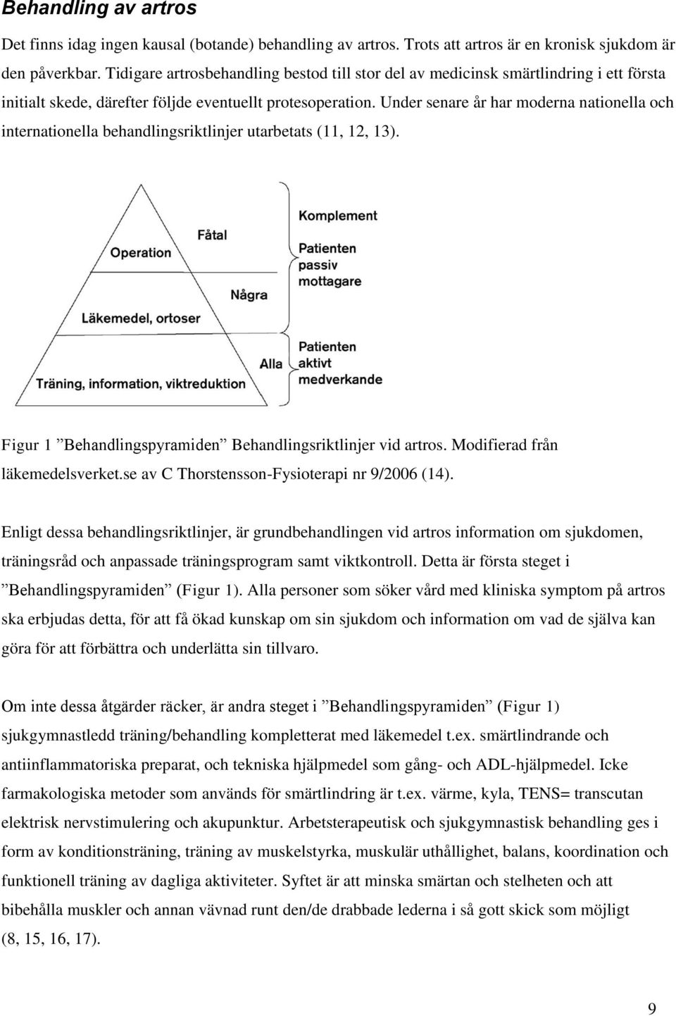 Under senare år har moderna nationella och internationella behandlingsriktlinjer utarbetats (11, 12, 13). Figur 1 Behandlingspyramiden Behandlingsriktlinjer vid artros.