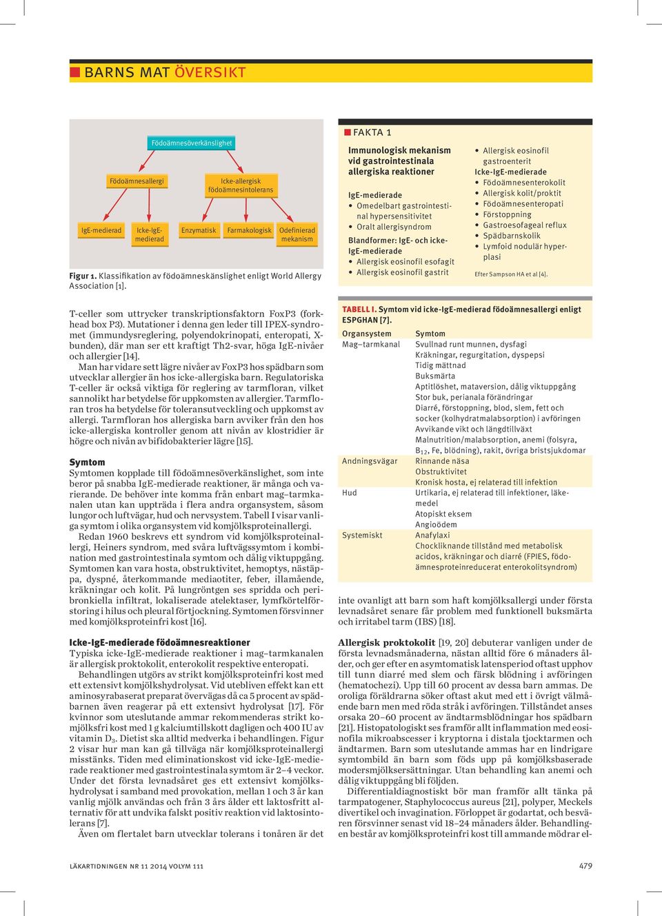 Klassifikation av födoämneskänslighet enligt World Allergy Association [1].