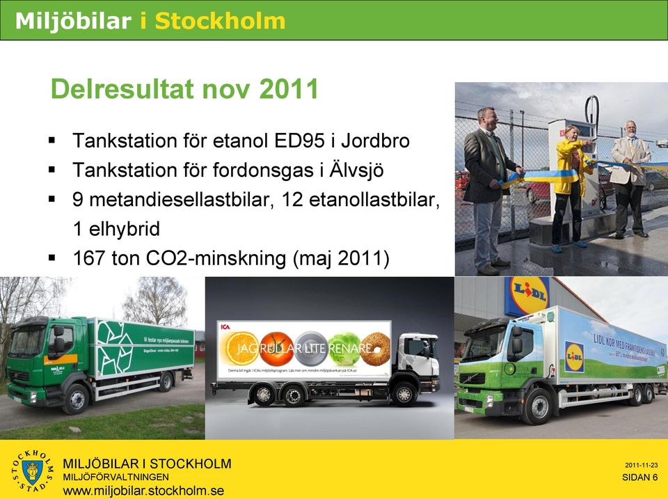 etanollastbilar, 1 elhybrid 167 ton CO2-minskning (maj 2011) MILJÖBILAR I