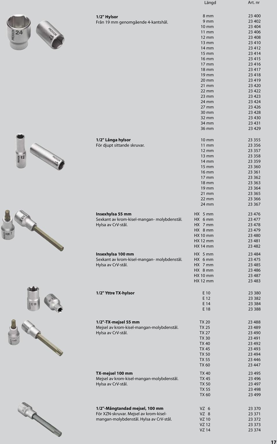 1/2" Yttre TX-hylsor 8 mm 9 mm 10 mm 11 mm 12 mm 13 mm 14 mm 15 mm 16 mm 17 mm 18 mm 19 mm 20 mm 21 mm 22 mm 23 mm 24 mm 27 mm 30 mm 32 mm 34 mm 36 mm 10 mm 11 mm 12 mm 13 mm 14 mm 15 mm 16 mm 17 mm