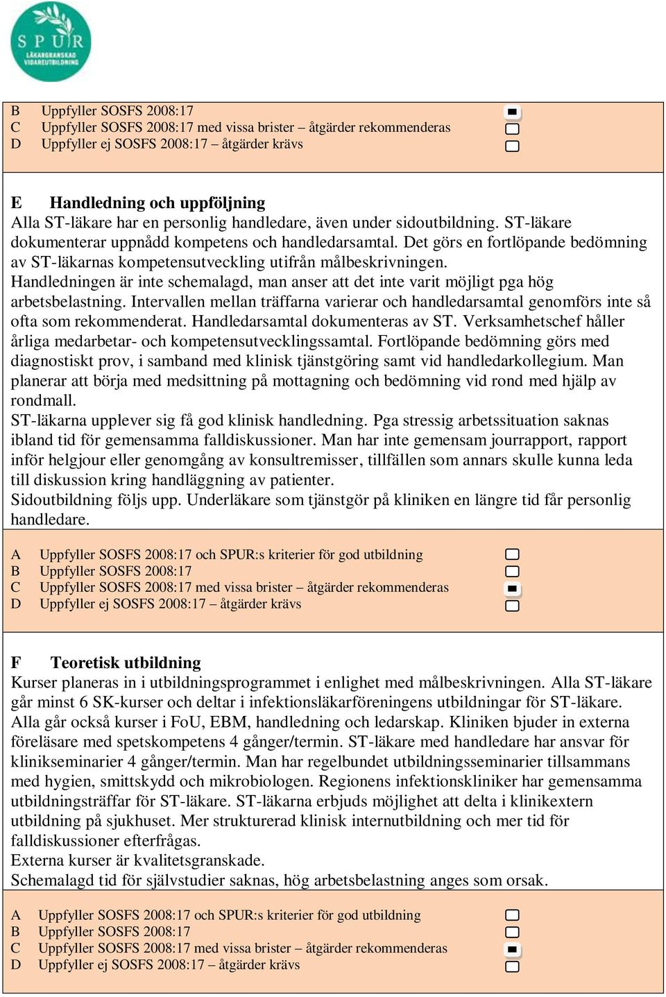 Intervallen mellan träffarna varierar och handledarsamtal genomförs inte så ofta som rekommenderat. Handledarsamtal dokumenteras av ST.