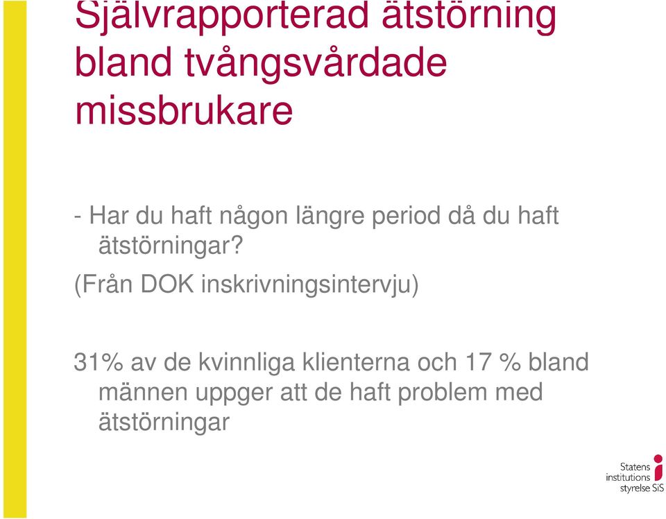 (Från DOK inskrivningsintervju) 31% av de kvinnliga